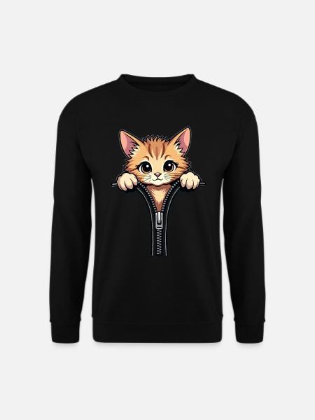 Curious cat behind a zipper - Unisex Sweatshirt - black