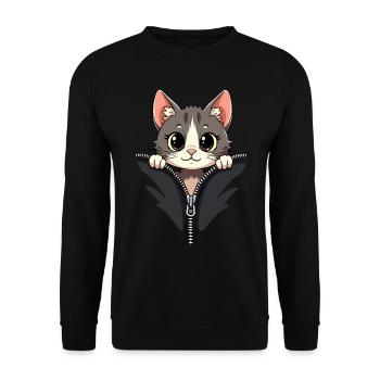 Chat curieux derrière une fermeture éclair - Sweat-shirt Unisexe - noir - Devant - Alina (178cm) & Michal (187cm)