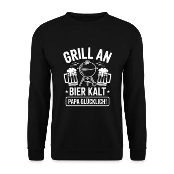 Grill An Bier Kalt Papa Glücklich Vatertag - Unisex Pullover - Schwarz - Vorne - Alina (178cm) & Michal (187cm)