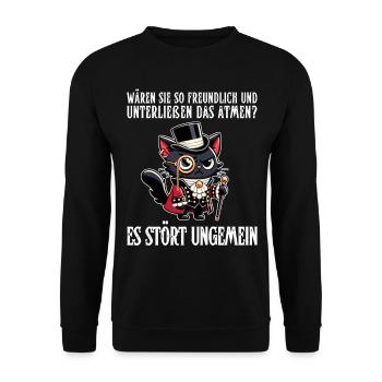 Sa respiration est inquiétante – Chat cynique au regard noble - Sweat-shirt Unisexe - noir - Devant - Alina (178cm) & Michal (187cm)