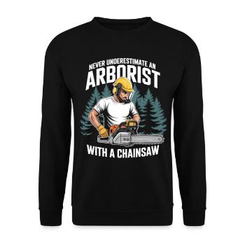 Chainsaw hero in forestry - Unisex Sweatshirt - black - Front - Alina (178cm) & Michal (187cm)