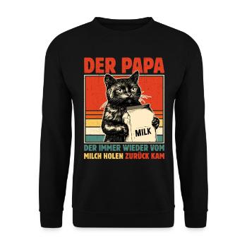 Papa vom Milch holen zurück - Schwarze Katze - Unisex Pullover - Schwarz - Vorne - Alina (178cm) & Michal (187cm)