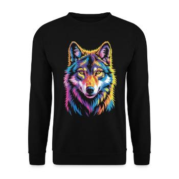 Colorful wolf – wild and free - Unisex Sweatshirt - black - Front - Alina (178cm) & Michal (187cm)