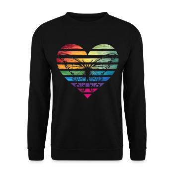 Freiheit im Herz mit Schmetterling - Unisex Pullover - Schwarz - Vorne - Alina (178cm) & Michal (187cm)