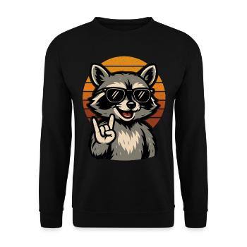 Lustiges Waschbär Rock Retro Musik Motiv - Unisex Pullover - Schwarz - Vorne - Alina (178cm) & Michal (187cm)