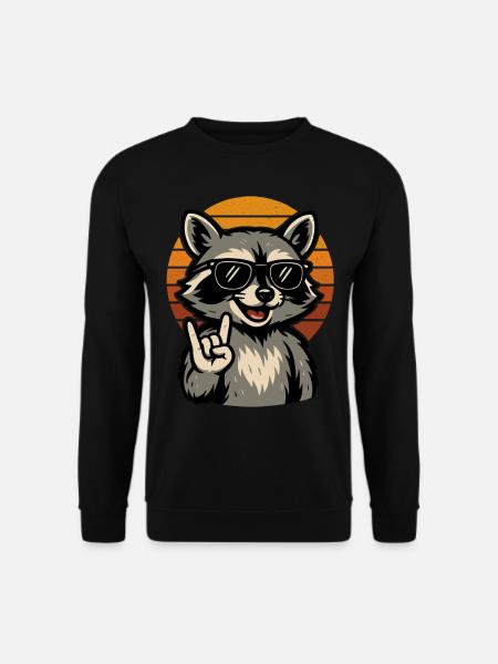 Lustiges Waschbär Rock Retro Musik Motiv - Unisex Pullover - Schwarz