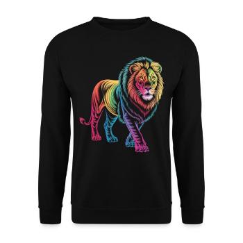 Löwe im Farbenspiel - Unisex Pullover - Schwarz - Vorne - Alina (178cm) & Michal (187cm)