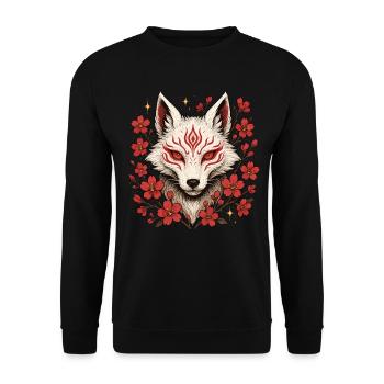 Kitsune Fuchs, Japanische Anime & Mythologie - Unisex Pullover - Schwarz - Vorne - Alina (178cm) & Michal (187cm)