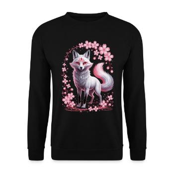 Kitsune Fuchs, Japanische Anime & Mythologie - Unisex Pullover - Schwarz - Vorne - Alina (178cm) & Michal (187cm)