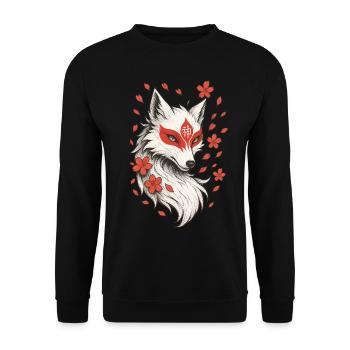 Kitsune Fuchs, Japanische Anime & Mythologie - Unisex Pullover - Schwarz - Vorne - Alina (178cm) & Michal (187cm)