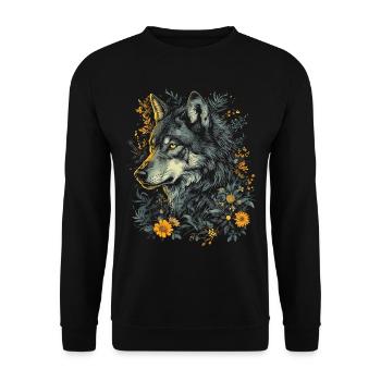 Loup Tête de loup Fleurs Plantes Nature Nature sauvage Art - Sweat-shirt Unisexe - noir - Devant - Alina (178cm) & Michal (187cm)