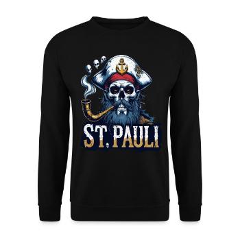 St.Pauli Kiez Hamburg Totenkopf Sankt Pauli - Unisex Pullover - Schwarz - Vorne - Alina (178cm) & Michal (187cm)