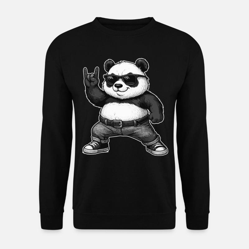 Rock Musik, Panda, Panda, Rock Hand, Heavy Metal - Unisex Pullover - Schwarz