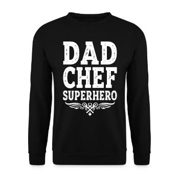 Dad Chef Superhero – Papa Koch Superheld - Unisex Sweatshirt - black - Front - Alina (178cm) & Michal (187cm)