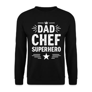 Dad Chef Superhero – Papa Koch Superheld - Unisex Sweatshirt - black - Front - Alina (178cm) & Michal (187cm)