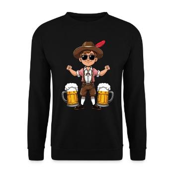 Boy in Lederhosen Beer JGA Mallorca Bavaria Booze - Unisex Sweatshirt - black - Front - Alina (178cm) & Michal (187cm)