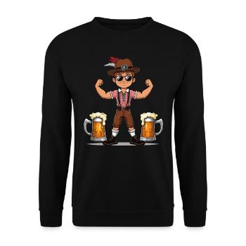 Boy in Lederhosen Beer JGA Mallorca Bavaria Booze - Unisex Sweatshirt - black - Front - Alina (178cm) & Michal (187cm)