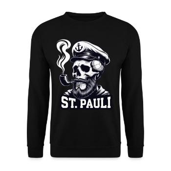 St.Pauli Kiez Hamburg Totenkopf Sankt Pauli - Unisex Sweatshirt - black - Front - Alina (178cm) & Michal (187cm)