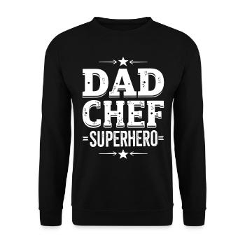 Dad Chef Superhero – Papa Koch Superheld - Unisex Sweatshirt - black - Front - Alina (178cm) & Michal (187cm)