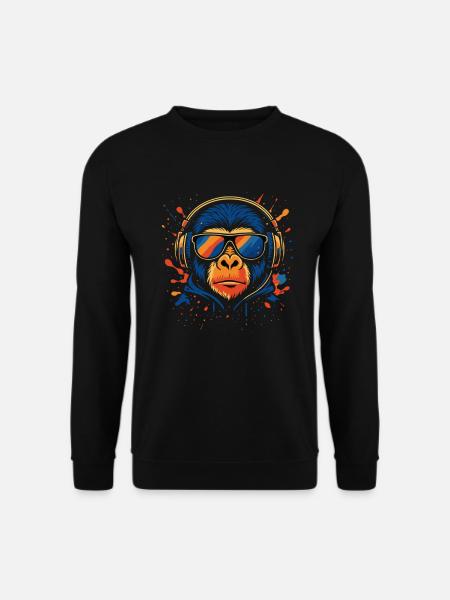 DJ Monkey – Bunter Musikaffe - Unisex Pullover - Schwarz
