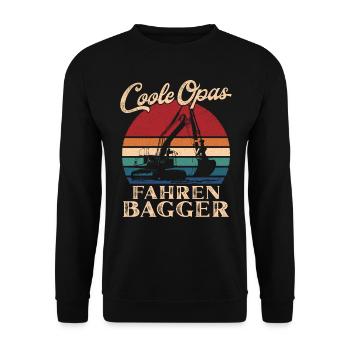 Coole Opas fahren Bagger Retro Großvater - Unisex Pullover - Schwarz - Vorne - Alina (178cm) & Michal (187cm)