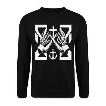 St.Pauli Kiez Hamburg Totenkopf Sankt Pauli - Unisex Pullover - Schwarz - Vorne - Alina (178cm) & Michal (187cm)