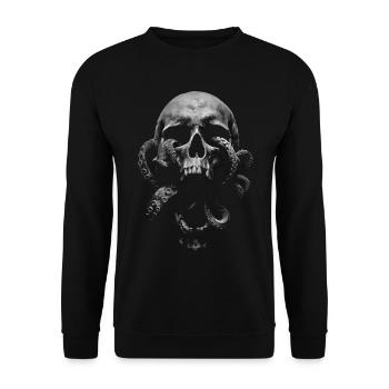 Totenschädel mit Tentakeln – düstere Gothic Kunst - Unisex Pullover - Schwarz - Vorne - Alina (178cm) & Michal (187cm)