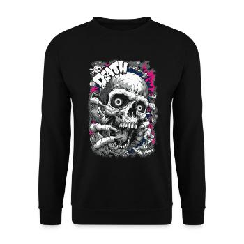DEATH Skull Comic – Horror Graphic Design - Unisex Sweatshirt - black - Front - Alina (178cm) & Michal (187cm)