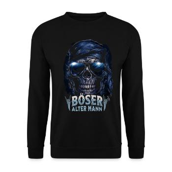 Böser alter Mann Totenkopf – Rocker Spruch Design - Unisex Pullover - Schwarz - Vorne - Alina (178cm) & Michal (187cm)
