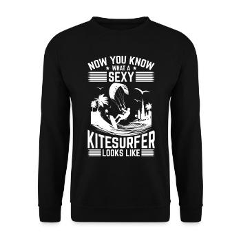 Now you know what a sexy kitesurfer looks like - Unisex Pullover - Schwarz - Vorne - Alina (178cm) & Michal (187cm)