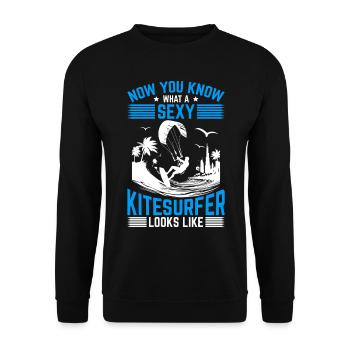 Now you know what a sexy kitesurfer looks like - Unisex Pullover - Schwarz - Vorne - Alina (178cm) & Michal (187cm)