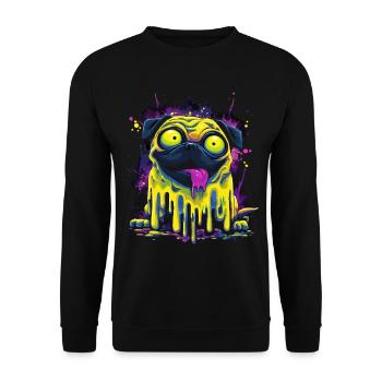 Trippy Psychedelischer Mops Bunter Graffiti Style - Unisex Pullover - Schwarz - Vorne - Alina (178cm) & Michal (187cm)