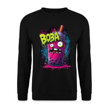 Boba Tea Monster in colorful graffiti street style - Unisex Sweatshirt - black - Front - Alina (178cm) & Michal (187cm)
