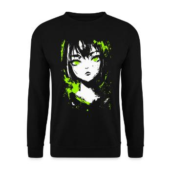 Grunge Anime Girl – Neon Look for Dark Aesthetic - Unisex Sweatshirt - black - Front - Alina (178cm) & Michal (187cm)