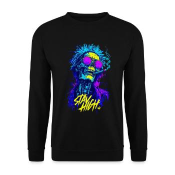 Stay High Totenkopf – Psychedelischer Neon Zombie - Unisex Pullover - Schwarz - Vorne - Alina (178cm) & Michal (187cm)