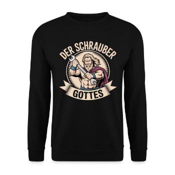 Der Schrauber Gottes - Unisex Pullover - Schwarz - Vorne - Alina (178cm) & Michal (187cm)