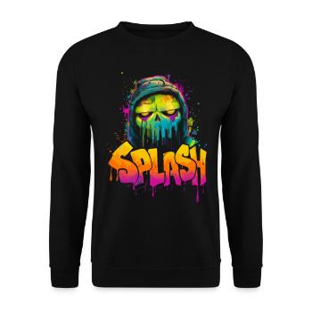 Splash Totenkopf Neon Graffiti Streetart Hoodie Lo - Unisex Pullover - Schwarz - Vorne - Alina (178cm) & Michal (187cm)