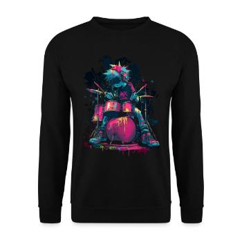 Bunter Drummer Comic Stil Splash Art Design - Unisex Pullover - Schwarz - Vorne - Alina (178cm) & Michal (187cm)