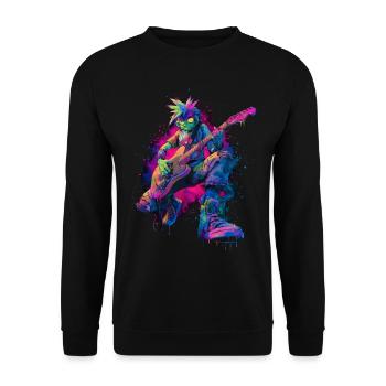 Bunter Rocker Comic Style Streetart Grafik - Unisex Pullover - Schwarz - Vorne - Alina (178cm) & Michal (187cm)