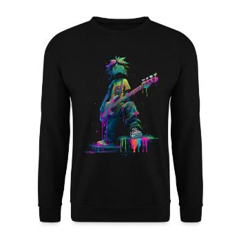 Comic Bassist Street Art Colorful Music Design - Unisex Sweatshirt - black - Front - Alina (178cm) & Michal (187cm)