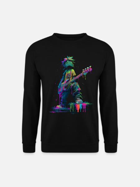 Comic Bassist Streetart Buntes Musikdesign - Unisex Pullover - Schwarz