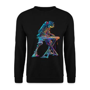 Bunter Keyboarder Streetart Comic Musikdesign - Unisex Pullover - Schwarz - Vorne - Alina (178cm) & Michal (187cm)