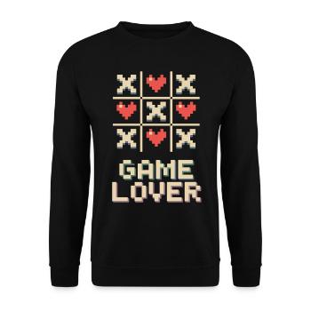 Pixel Herz Tic Tac Toe - Unisex Pullover - Schwarz - Vorne - Alina (178cm) & Michal (187cm)