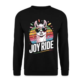 Joy Ride - Farbenfrohes Lama Glück - Unisex Pullover - Schwarz - Vorne - Alina (178cm) & Michal (187cm)