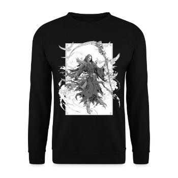 Grim Reaper Dunkler Sensenmann – Gothic Death Art - Unisex Pullover - Schwarz - Vorne - Alina (178cm) & Michal (187cm)