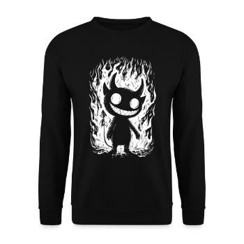 Grinning Devil Cartoon – Black Humor Devil - Unisex Sweatshirt - black - Front - Alina (178cm) & Michal (187cm)