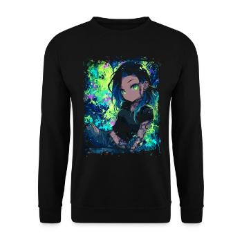Tattoo Anime Girl – Neon Streetstyle Manga Woman - Unisex Sweatshirt - black - Front - Alina (178cm) & Michal (187cm)