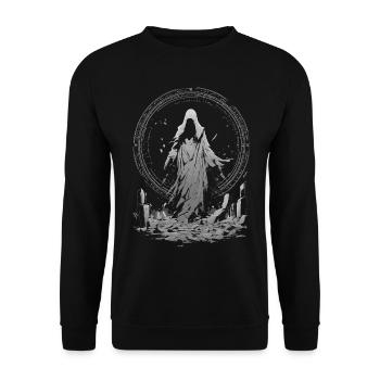 Dark Summoner – Occult Rune Circle Reaper - Unisex Sweatshirt - black - Front - Alina (178cm) & Michal (187cm)
