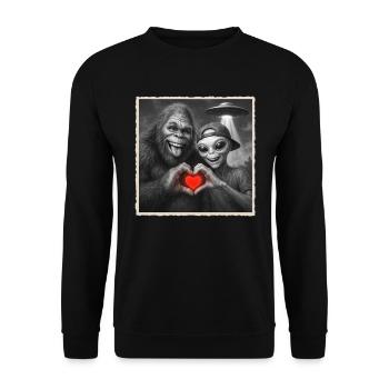Bigfoot, Extraterrestre, Coeur, Main, Amour, OVNI - Sweat-shirt Unisexe - noir - Devant - Alina (178cm) & Michal (187cm)