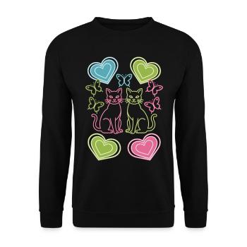 Cat, Cats, Butterfly, Spring, 80s, 90s - Unisex Sweatshirt - black - Front - Alina (178cm) & Michal (187cm)